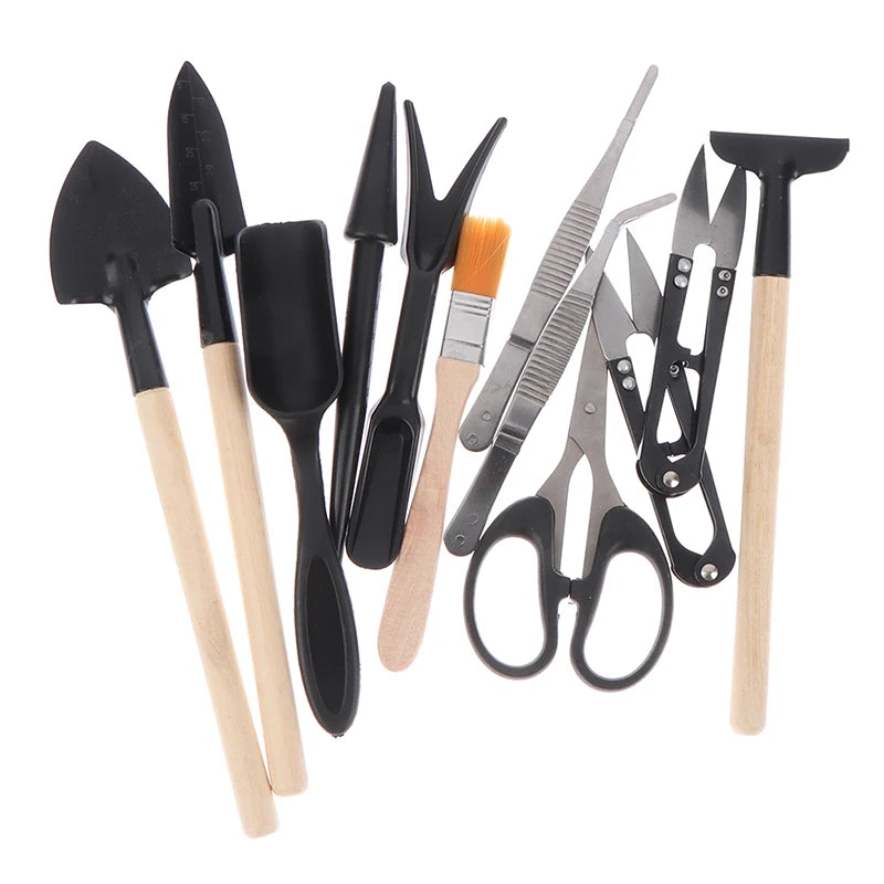 13pcs Mini Garden Hand Tools Transplanting Outdoor Bonsai Tools Shovels Planting Flower Succulent Miniature Gardening Tools