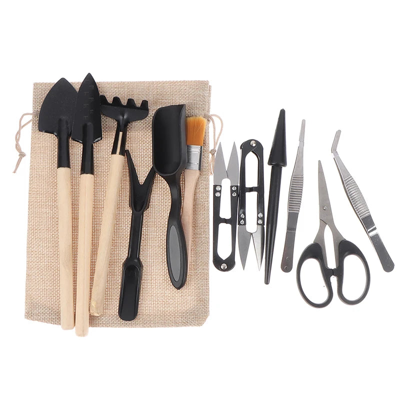 13pcs Mini Garden Hand Tools Transplanting Outdoor Bonsai Tools Shovels Planting Flower Succulent Miniature Gardening Tools