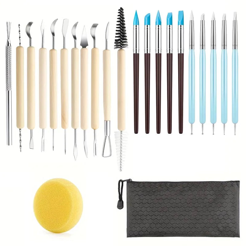 43PCS Ceramic Clay Tools Set Pottery Sculpting Tools for Polymer Carving Tools Bag DIY Handcraft Modeling Clay Tools Accessories