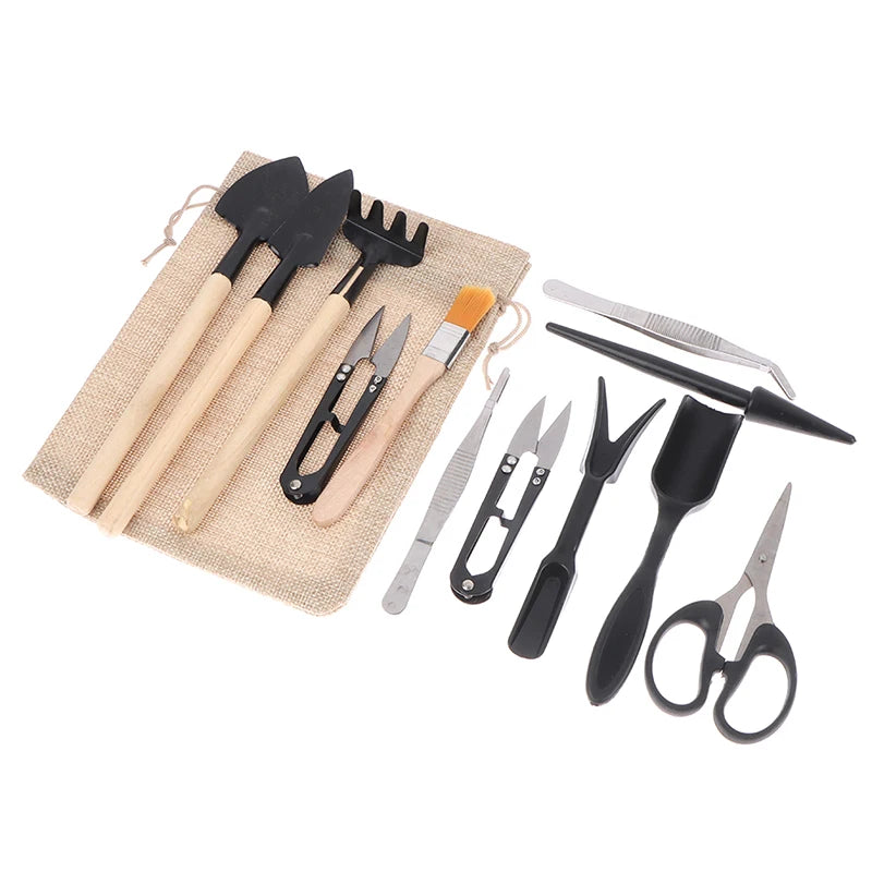 13pcs Mini Garden Hand Tools Transplanting Outdoor Bonsai Tools Shovels Planting Flower Succulent Miniature Gardening Tools