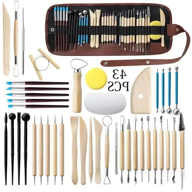 43PCS Ceramic Clay Tools Set Pottery Sculpting Tools for Polymer Carving Tools Bag DIY Handcraft Modeling Clay Tools Accessories