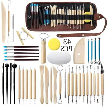 43PCS Ceramic Clay Tools Set Pottery Sculpting Tools for Polymer Carving Tools Bag DIY Handcraft Modeling Clay Tools Accessories