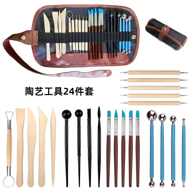 43PCS Ceramic Clay Tools Set Pottery Sculpting Tools for Polymer Carving Tools Bag DIY Handcraft Modeling Clay Tools Accessories