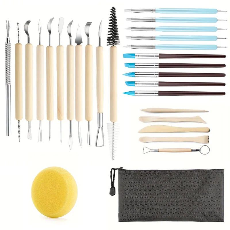 43PCS Ceramic Clay Tools Set Pottery Sculpting Tools for Polymer Carving Tools Bag DIY Handcraft Modeling Clay Tools Accessories