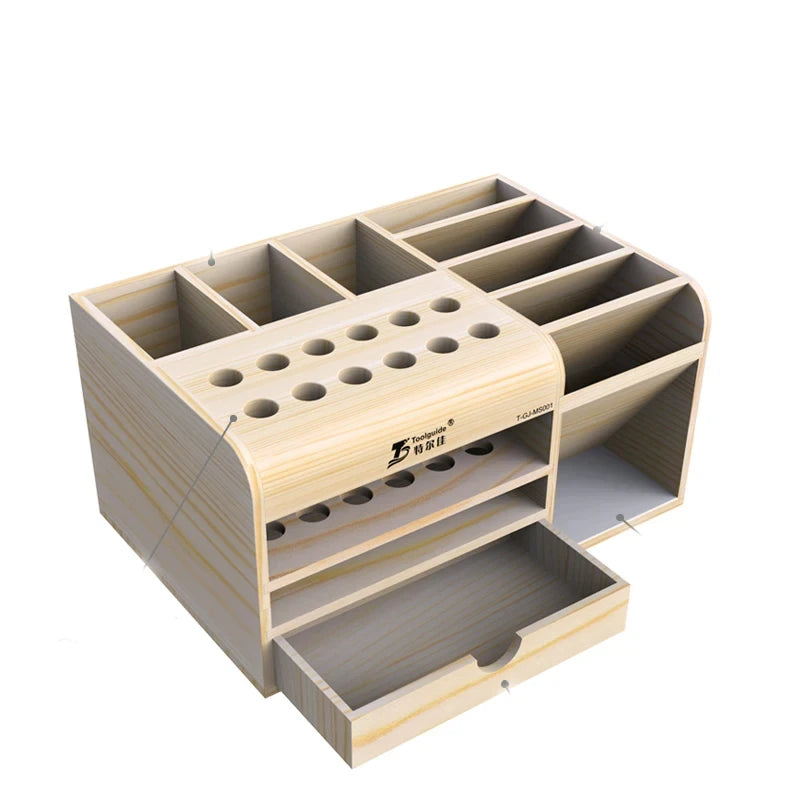 Toolguide Wooden Storage Box Screwdriver Tweezers Holder Mobile Phone Repair Desktop Reception Electronic Tools Tool Parts Box